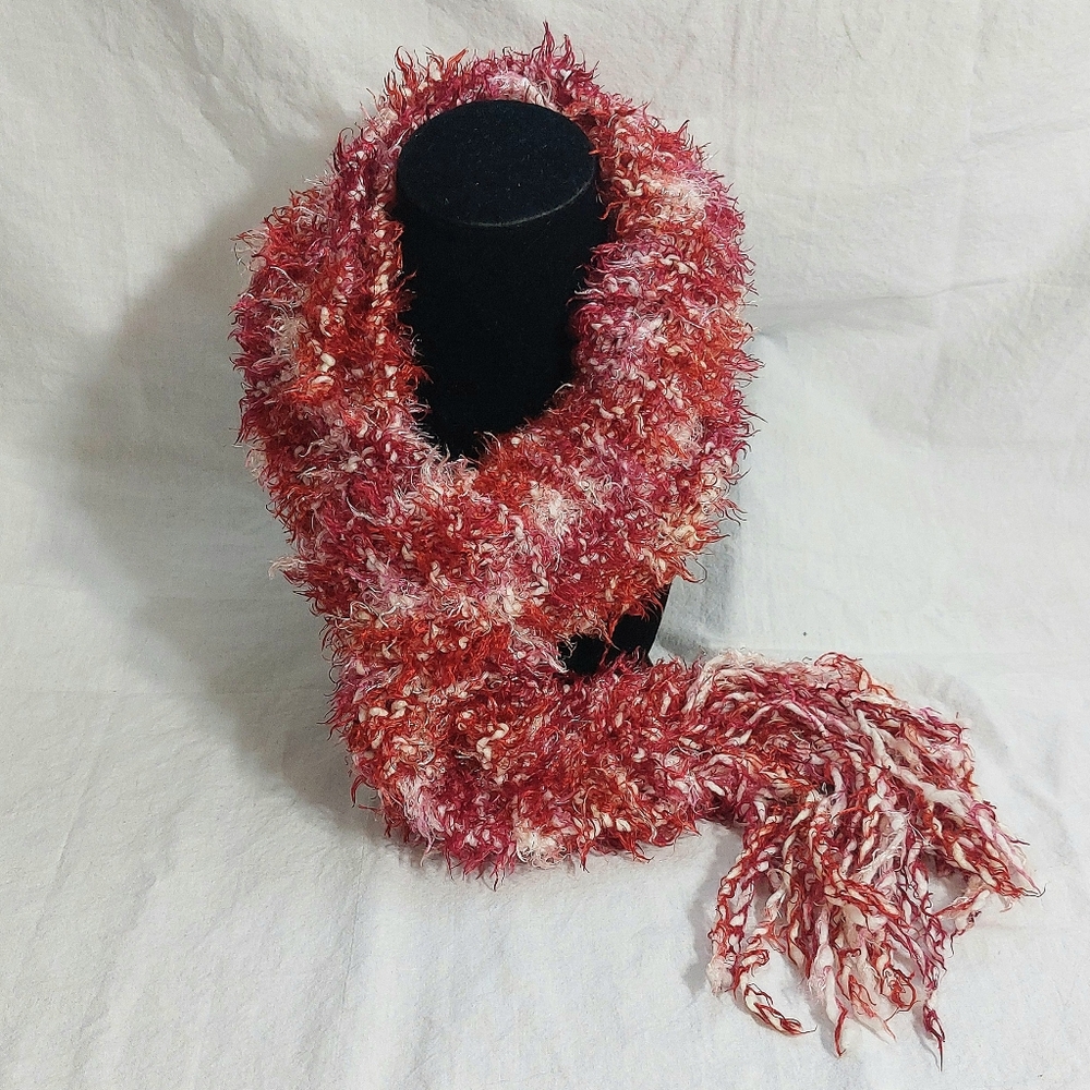 Handmade Knitted Red and White Women's Scarf